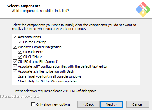 انتخاب component در نصب گیت