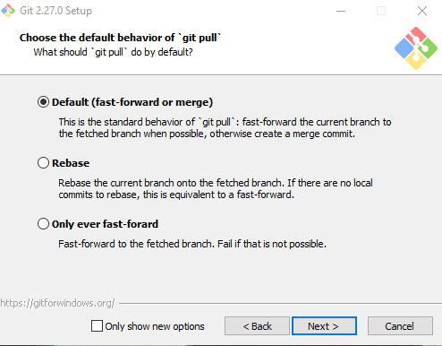 انتخاب رفتار پیشفرض git pull